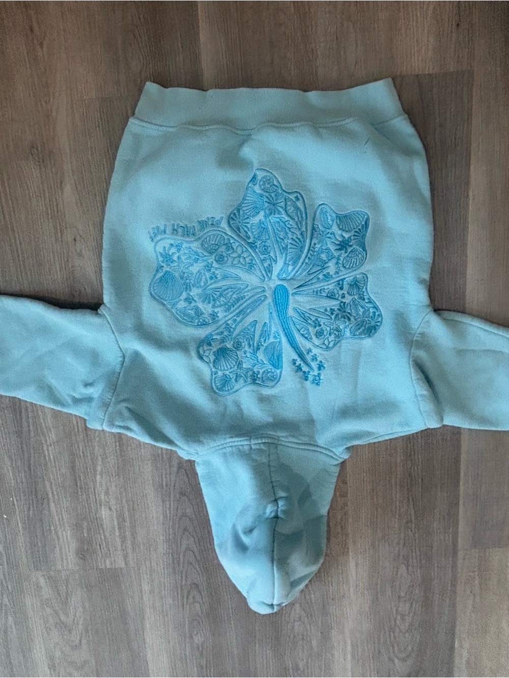 Pink palm puff Light Blue Hoodie with Floral Graphic